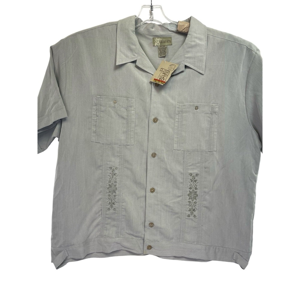 Cubaveran Shirt‎ Sz XXL Grey W/ Embroidered Floral Shirt (O19) NWTs